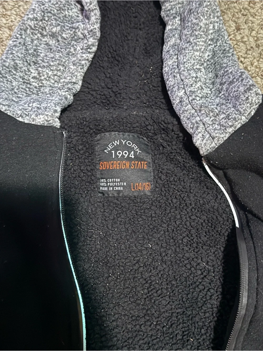 Black and Heather Gray Hooded Zip-Up Jacket